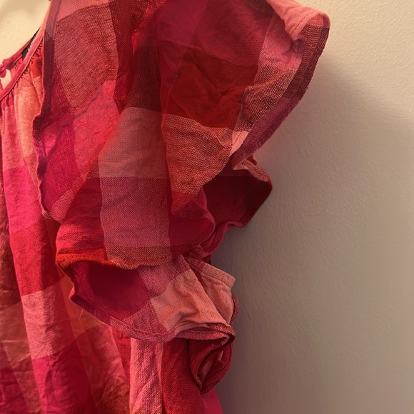 Kate Spade New York pink plaid Picnic woven flutter Sleeve Top size medium - Picture 7 of 9